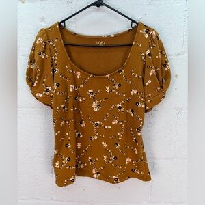 LOFT Outlet Women's Floral Print Short Puff Sleeve Blouse Shirt Size Medium
